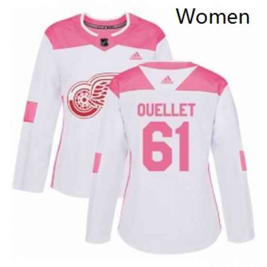 Womens Adidas Detroit Red Wings 61 Xavier Ouellet Authentic WhitePink Fashion NHL Jersey